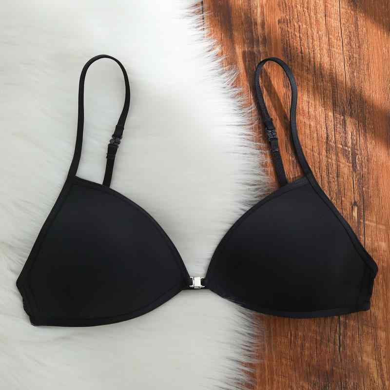 ブラジャー レディース 極細肩紐 前開き 美背 無地 薄手 三角カップブラ コットン 3/4カップ 取り外し..