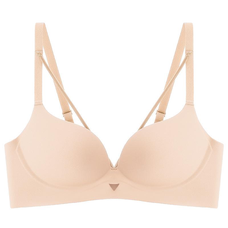 ブラジャー レディース 小胸 谷間メイク 盛れる シームレス ワイヤレス 厚手 パッド 3/4カップ 調節可能 ホック付き ナイロン 白 快適