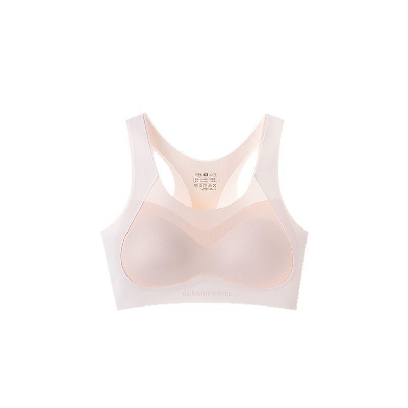 ブラジャー＆ショーツセット ガールズ 中高生 スポブラ スポーツブラ ノンワイヤー ハーフトップ インナー 薄手 通気性 吸汗 速乾 白 ピンク系 ブルー グレー