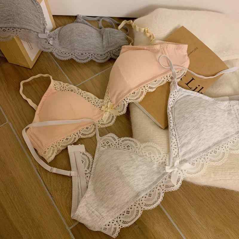 ブラジャー レディース 薄手 三角カップ ノンワイヤー 快適 リラックス 伸縮性 吸湿性 ポリエステル ピンク系 グレー系