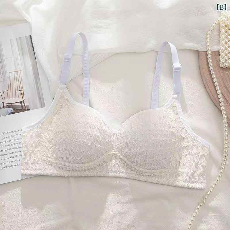 ブラジャー レディース 学生 薄型 通気性 ノンワイヤー 3/4カップ 綿 リブ編み ホワイト シャンパンカラー ブラック ブルー グリーン 32/70AB 34/75AB 36/80AB 38/85AB