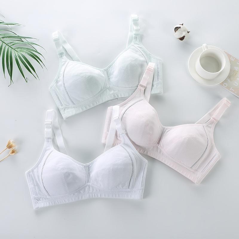 ブラジャー レディース ティーン 学生 発育期 ハーフトップ 薄手 全罩杯 綿 定型 聚拢 通気 吸汗 背心式 ノンワイヤー 白 ピンク系 グリーン 75B 80B 85B 90B