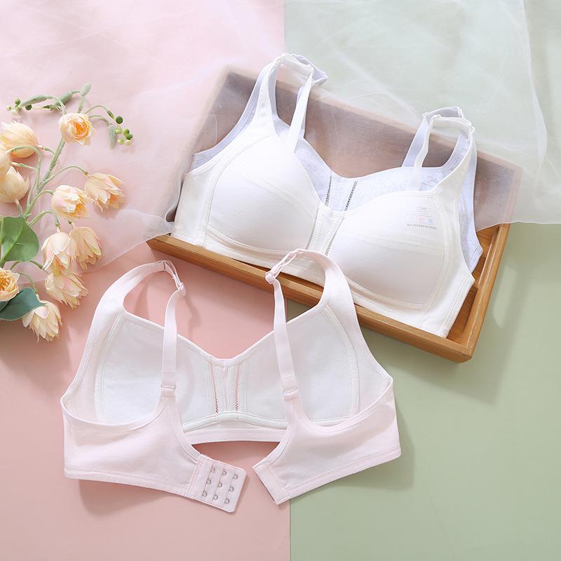 ブラジャー ガールズ 学生 スポーツ 女の子 大童 インナー 発育期 ノンワイヤー 薄手 全罩杯 綿 定型 聚拢 透气 吸汗 舒适 肩紐調節可能 後ろホック 白色 ピンク系 水色