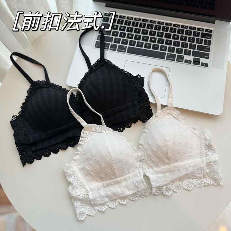 ブラジャー レディース 女性用 ノンワイヤー 薄手 三角ブラ 小胸 前開き 美背 無地 70 75 80 85 白 ベージュ 黒 緑 赤茶