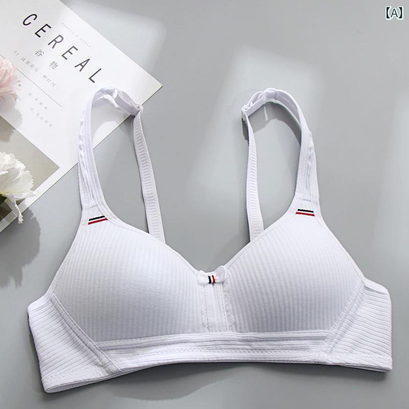 ブラジャー レディース 高校生 純綿 コットン 薄手 ノンワイヤー 3/4カップ 取り外し可能 肩紐 アジャスター付き シンプル 定番 スタンダード ホワイト ブラック グレー グリーン