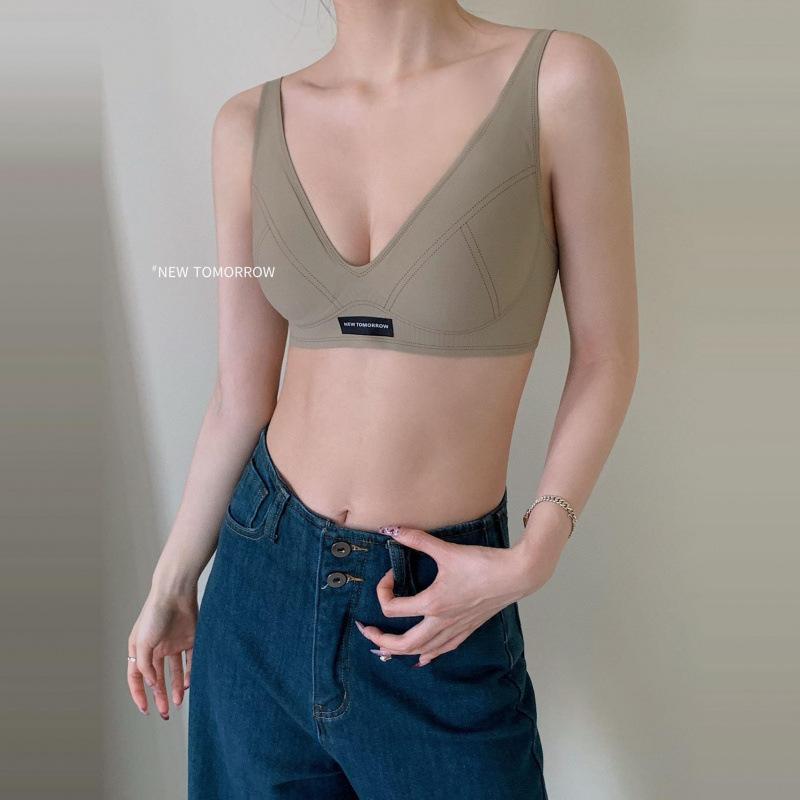 ブラジャー レディース 3/4カップ 薄型 接触冷感 ワイヤレス 無縫製 美背 快適 インナーウェア ブラック 伸縮性 無地