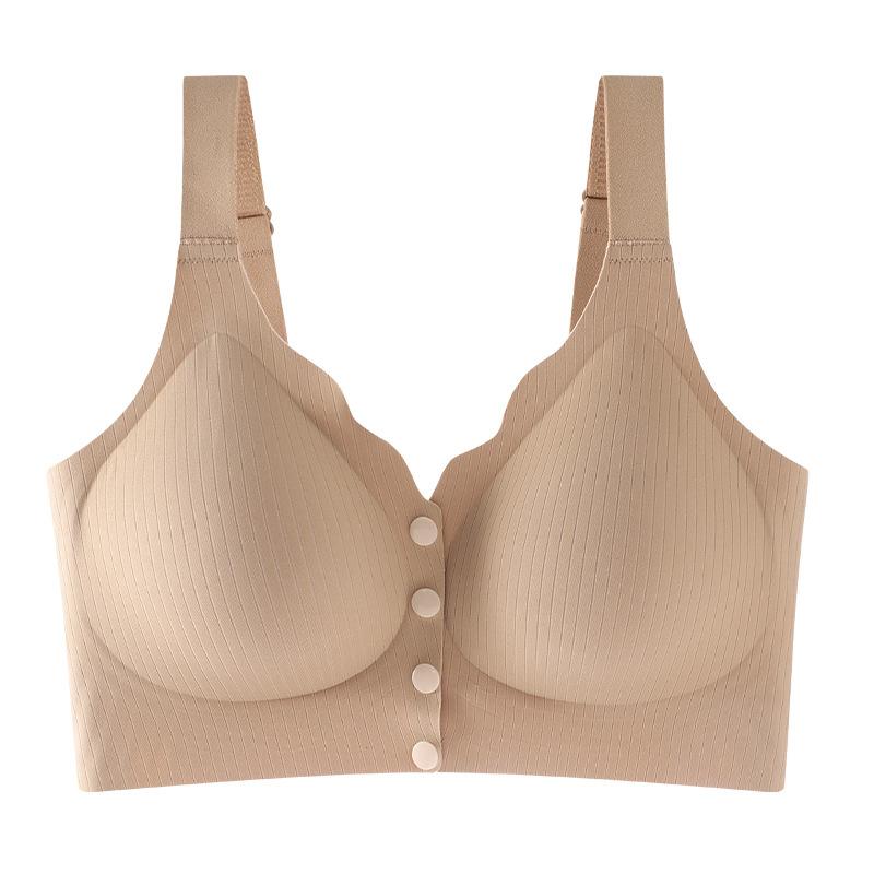 ブラジャー レディース 薄手 前開き ノンワイヤー 寄せ上げ フルカップ 無地 シャンパンホワイト
