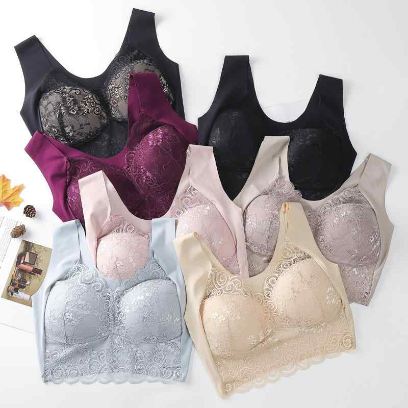 ブラジャー レディース ノンワイヤー 薄手 レース 接触冷感 通気性 吸汗 背心式 3/4カップ ピンク グレー ブルー レッド ベージュ ブラック