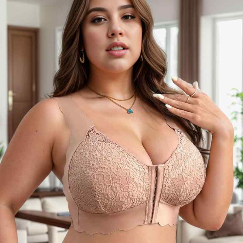 ブラジャー レディース 薄型 前開き ノンワイヤー 寄せ上げ 美背 3/4カップ 肌色 黒 刺繍 調整型 インナー 85C-110F