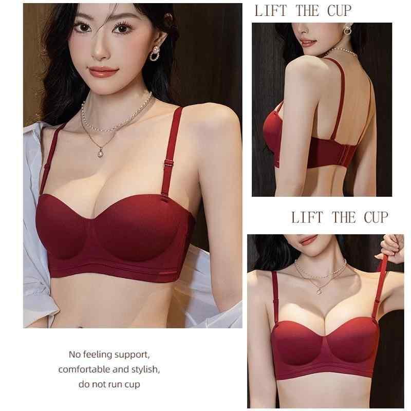 ブラジャー レディース ずり落ち防止 ストラップレス 3/4カップ 小胸 盛れる アンダーウェア シャンパ..