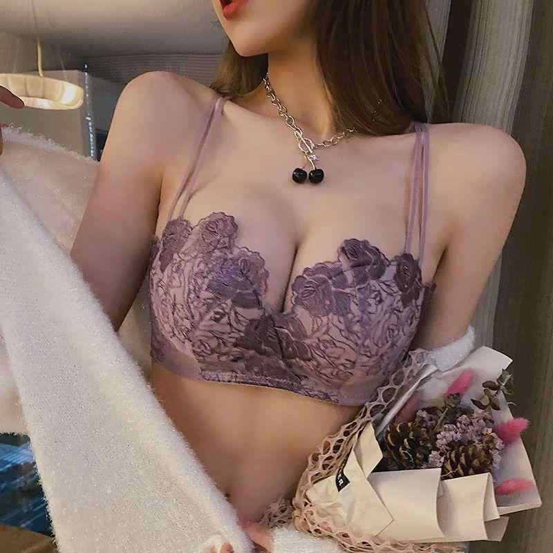 ブラジャー & ショーツ レディース 小胸 谷間メイク ワイヤーなし 美背 調整型 1/2カップ 接触冷感 通気性 ブラック ピンク系 ホワイト