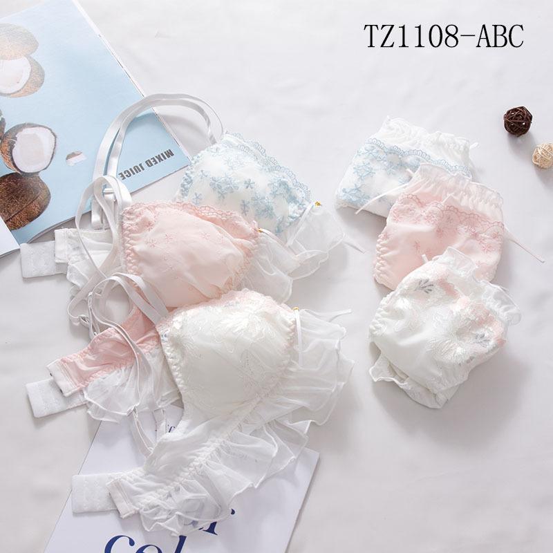 ブラジャー &amp; ショーツ レディース 薄手 三角ブラ 接触冷感 刺繍 ノンワイヤー Mサイズ Lサイズ XL..