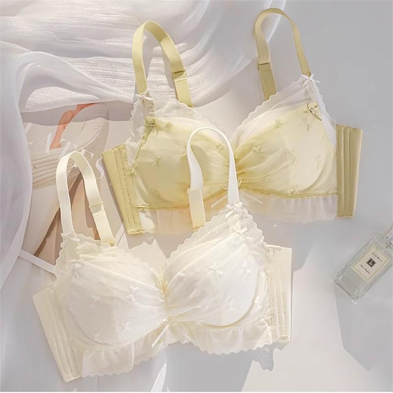 ブラジャー レディース 薄手 小胸 盛れる レース 寄せ上げ バストアップ 垂れ防止 脇高 補正 無鋼圈 ノンワイヤー シャンパン ホワイト ピンク グリーン