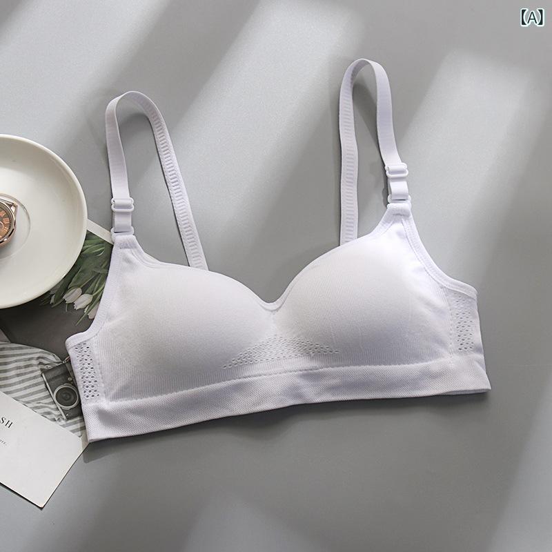 ブラジャー レディース 高校生 薄手 コットン スポブラ ノンワイヤー 3/4カップ 肩紐調節可 中学生 大学生 サイドすっきり ホワイト ブラック ピンク系
