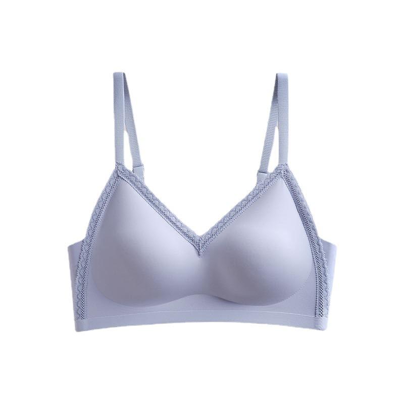 ブラジャー レディース ノンワイヤー 寄せ上げ 小胸 快適 調整型 レース リラックス 乳胶 コットン 下着 3/4カップ グレー 灰雾藍 グリーン エメラルドグリーン ピンク 烟粉色 ブラック 黒 ホワイト 白