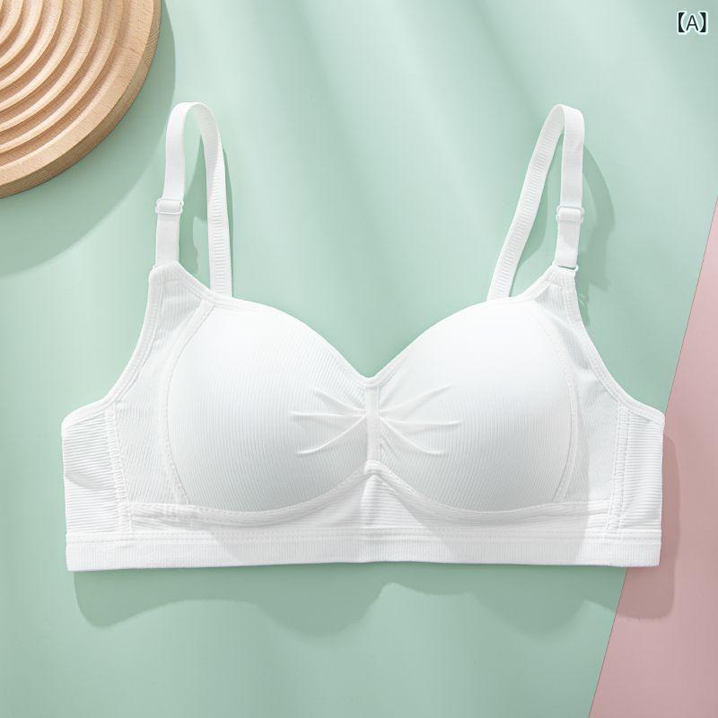 ブラジャー ティーン レディース コットン 小胸 盛れる 高校生 インナーウェア 通気性 薄手 ノンワイヤー 大学生 幅広ストラップ 脇高 補正 ホワイト ベージュ グリーン ブルー ブラック