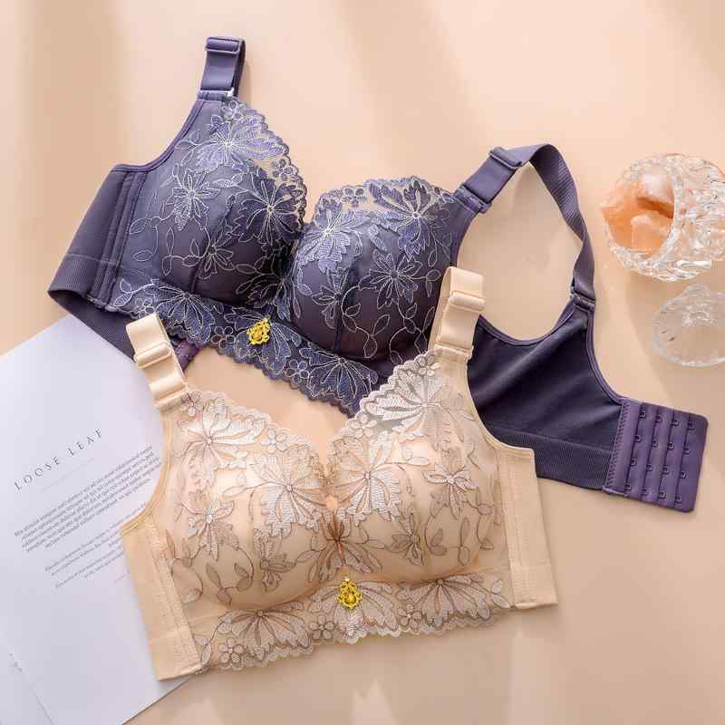 ・素材: レース、ナイロン、粘纤・機能: 聚拢、無痕、通気性、上托、無縫、吸汗、調整型、快適、側收・カップ: 3/4カップ・モールドカップタイプ: 中・ストラップ: 取り外し可能・ホック: 後4列・カラー: ブラック、灰紫、ミルクグレー、ベージュ、レッド、ブルー、ライトグリーン、ライトパープル、シャンパン・サイズ: 32/70AB, 34/75AB, 36/80AB, 38/85AB, 40/90AB, 34-75BC, 36-80BC, 38-85BC, 40-90BC・肩紐の素材: ナイロン・対象年齢: 18-40歳・モールドカップの素材: スポンジ・スタイル: ゴージャス・ワイヤー: なし・主素材の含有量: 80-90%・裏地素材の含有量: 95%・型: 伝統的