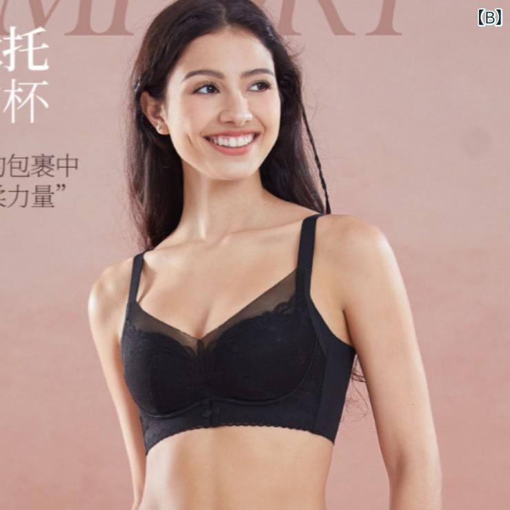 ブラジャー レディース 小胸 谷間 バストアップ 脇高 補正 下着 ノンワイヤー 3/4カップ 通気性 調整型 ソフトワイヤー 米白 黒 ピンク系 ブルー shadowtail-10466533 シャドーテール サンプル画像3