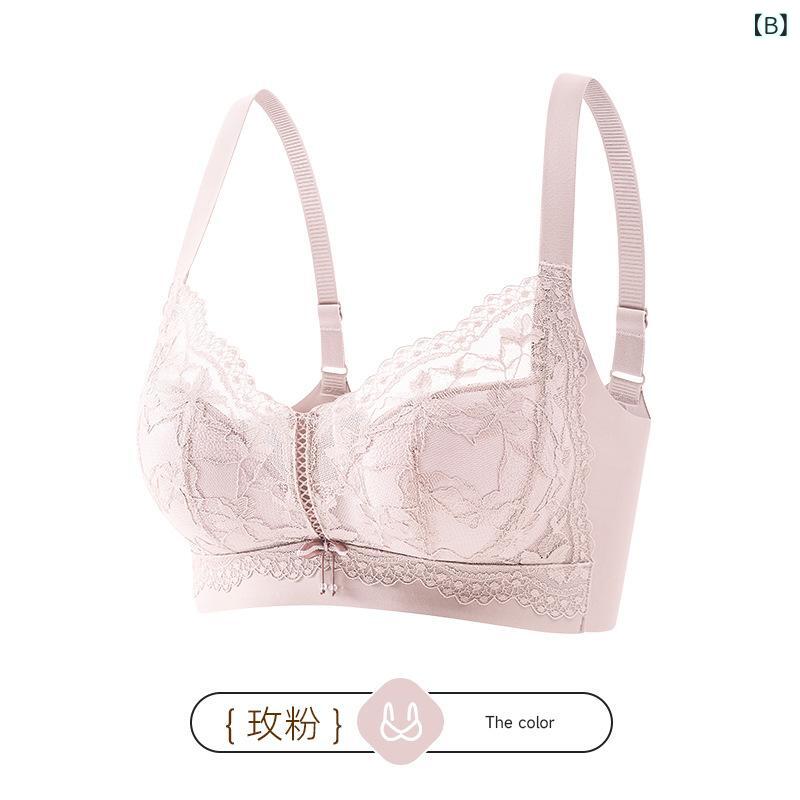 ブラジャー レディース 小胸 盛れる 寄せ上げ ノンワイヤー 3/4カップ レース 通気性 快適 美背 モカ啡 玫粉 灰藍 ブラック 75B 80B 85B 90B 3