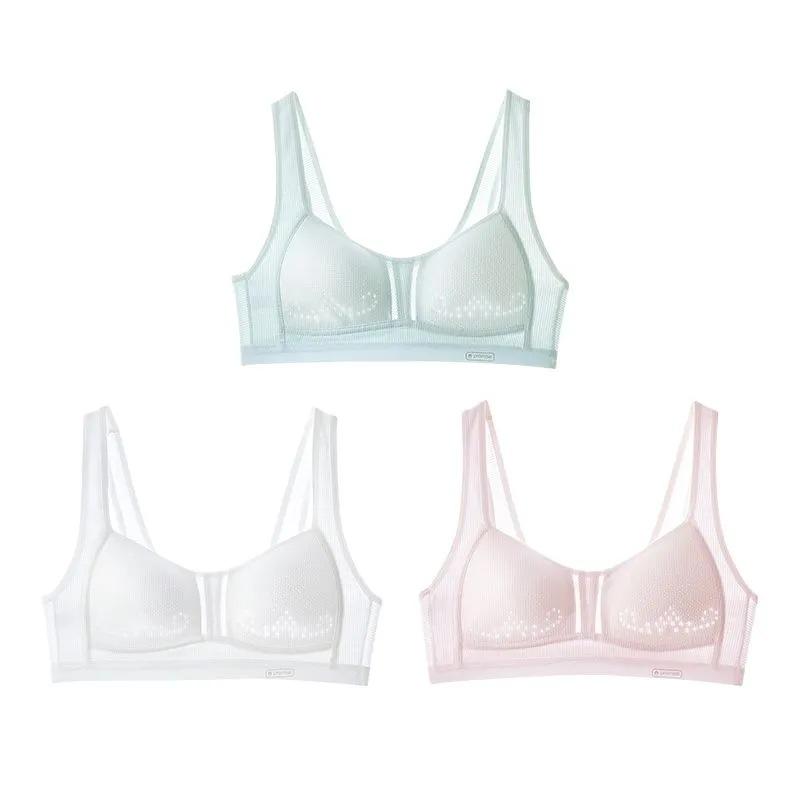 ブラジャー ガールズ ティーン 薄手 全罩杯 ノンワイヤー ハーフトップ スポブラ メッシュ 通気性 イン..