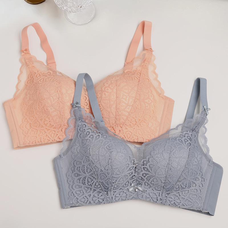 ブラジャー レディース 薄手 3/4カップ レース ノンワイヤー コットン 寄せ上げ 通気 快適 脇高 補正 ..