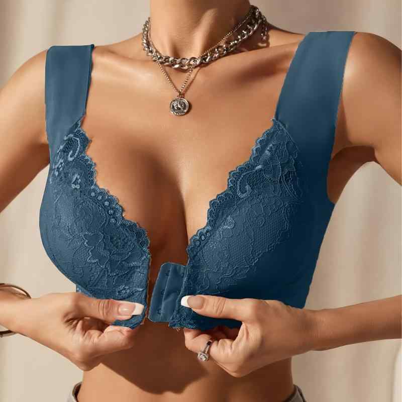 ブラジャー レディース レース ノンワイヤー 3/4カップ 前開き 薄手 寄せ上げ 通気性 インナー S M L XL XXL