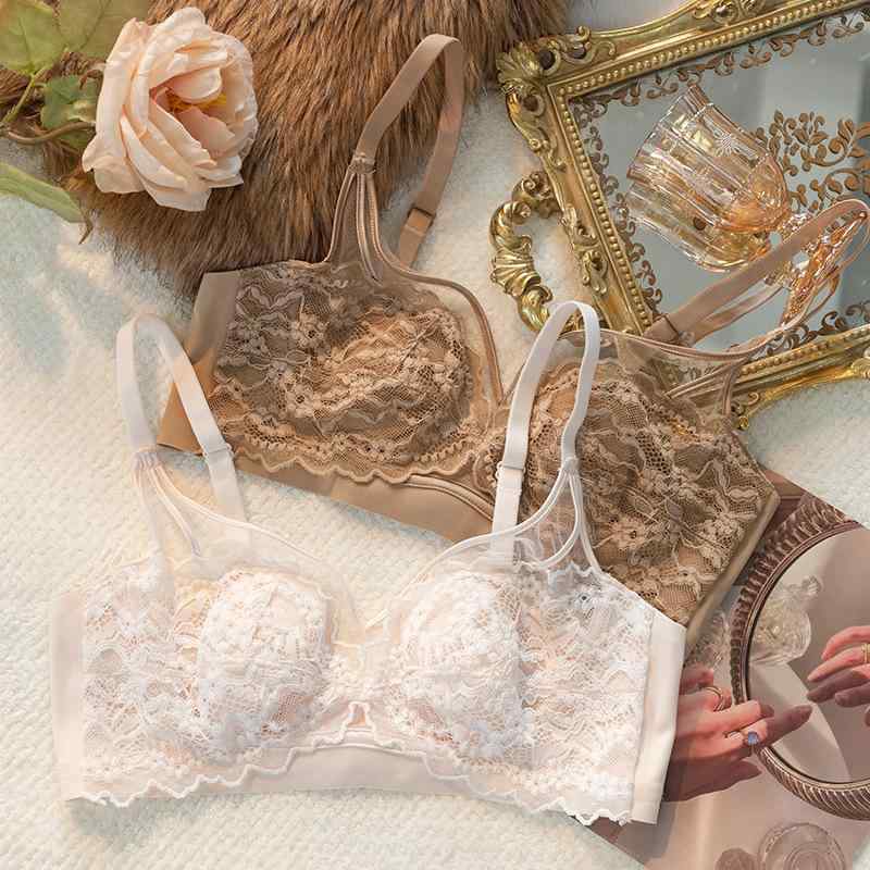 ブラジャー レディース 3/4カップ チュールレース うさ耳 ノンワイヤー 通気性 薄手 補正 快適 無地 か..
