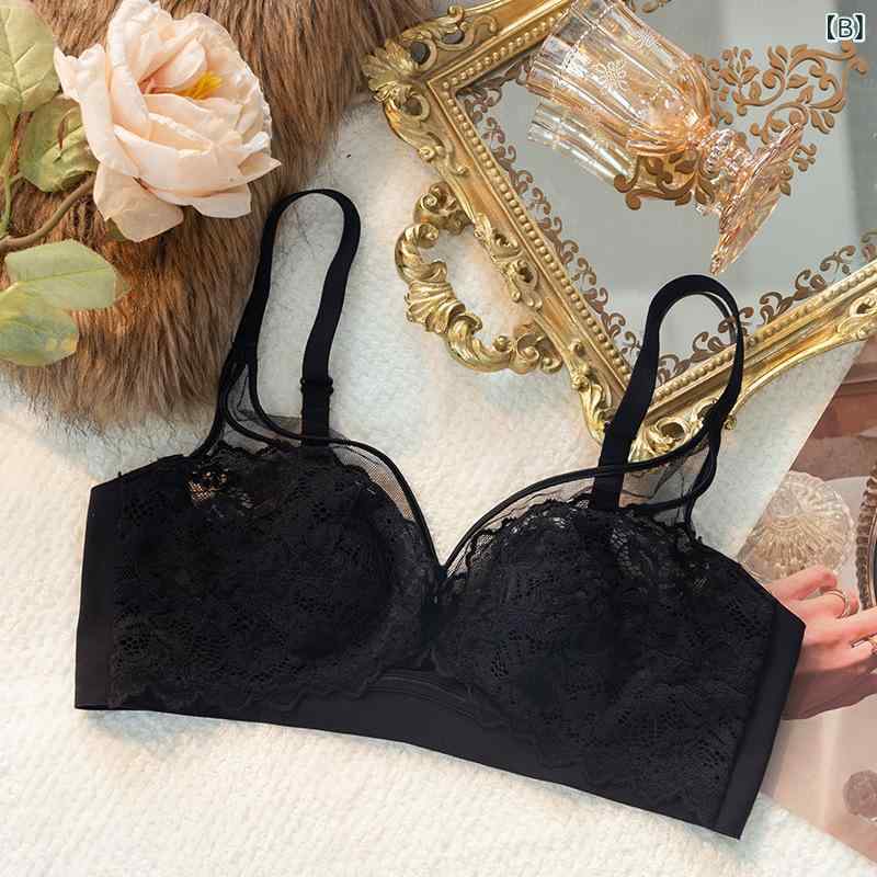 ブラジャー レディース 3/4カップ チュールレース うさ耳 ノンワイヤー 通気性 薄手 補正 快適 無地 かわいい ずれにくい インナー 下着 春夏 桜色 白 黒 ベージュ 赤