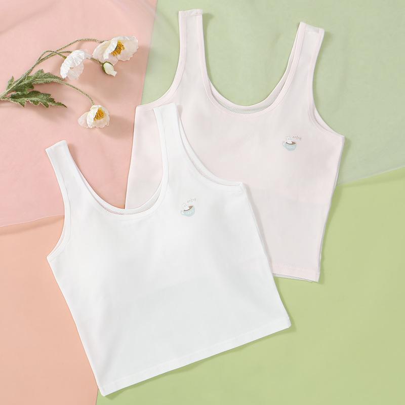 ブラジャー & ショーツセット ガールズ ジュニア スポーツブラ スポブラ ハーフトップ インナー 薄手 通気性 吸汗 綿 ノンワイヤー Lサイズ XLサイズ 白 ホワイト ピンク 肌色 グレー