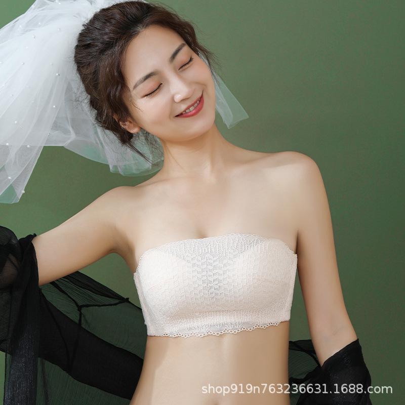 ブラジャー &amp; ショーツ レディース チューブトップ 小胸 盛れる 厚手 パッド ずれ落ち防止 通気性 ナイロン スキンカラー 赤 黒