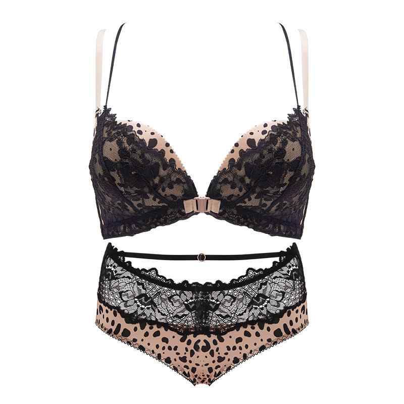 ブラジャー レディース 女性用 下着 セットアップ ヒョウ柄 レース 前開き 美背 70/32 75/34 80/36 85/..