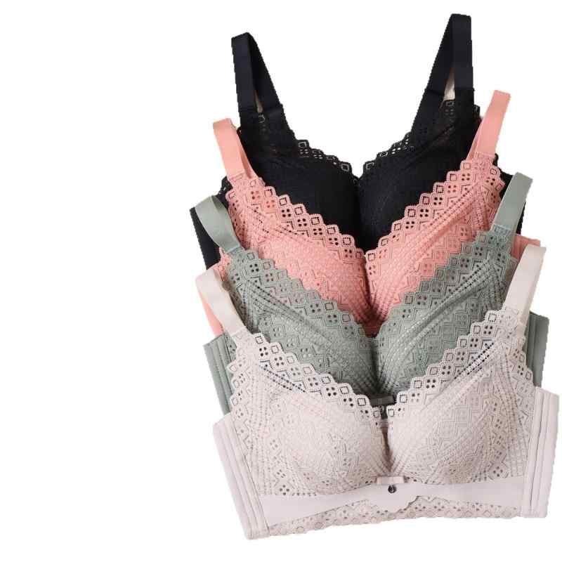 ブラジャー レディース レース ノンワイヤー 寄せ上げ 通気性 3/4カップ 調整型 インナー ブラック ピ..