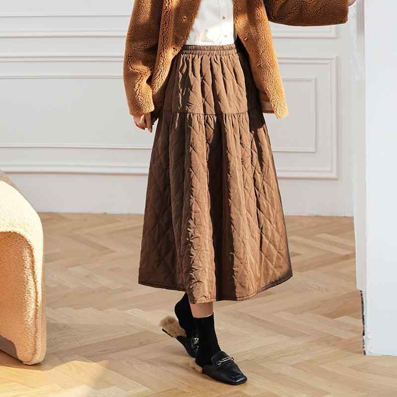 スカート レディース 大きいサイズ Aラインスカート ひざ下丈 ポリエステル 無地 ゆったり ゴムウエスト 秋冬 韓国風 カジュアル ブラック ブラウン