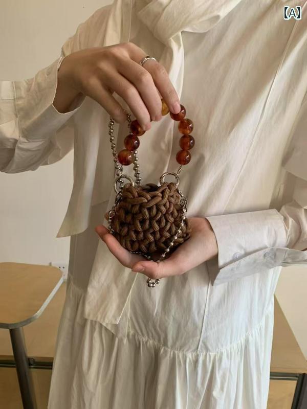 子供用バッグ ミニ ハンドバッグ 韓国風 小さめ 女の子 パラコード 毛糸 編み込み カバン 斜めがけ パ..