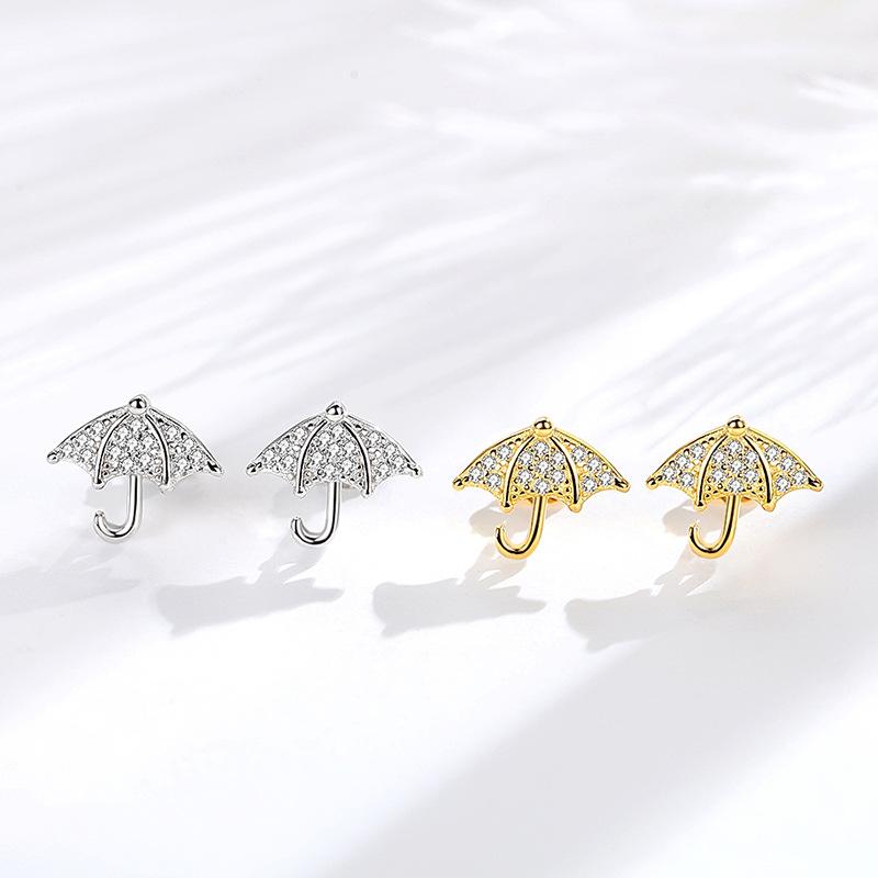 ピアス レディース S925 シルバー 傘モチーフ 韓国風 デザイン ミニ 満点ジルコニア 白金色 黄金色
