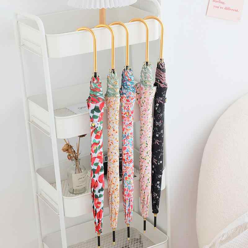 傘 レディース 刺繍入り 長傘 花柄 おしゃれ かわいい 軽量 グラスファイバー 丈夫 レッド ピンク系 ブ..