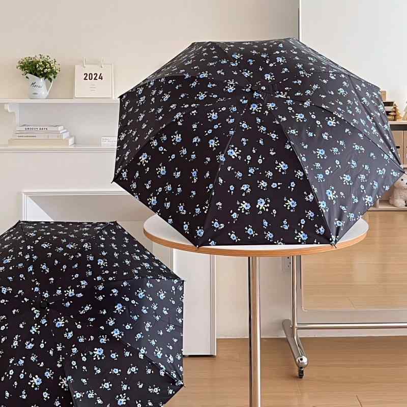 傘 レディース 日傘 雨傘 晴雨兼用 折りたたみ傘 遮光 遮熱 UVカット 紫外線対策 携帯 軽量 コンパクト ブルー 花柄 レトロ