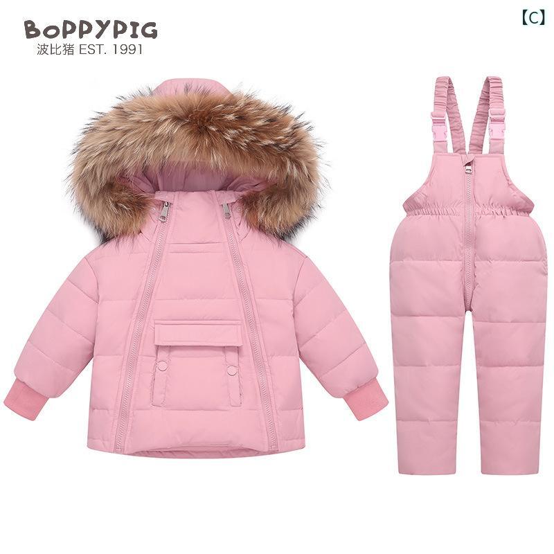 子供服 ダウンジャケット 上下セット ベビー用 アウター 厚手 防寒 幼児 スキーウェア 中綿入り カバーオール 男女兼用 80 90 100 3