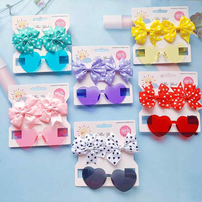 キッズ ヘアクリップ サングラス セット かわいい 桃 ハート型 紫外線対策 UV400 アイウェア おもちゃ ..