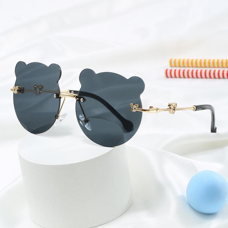 サングラス キッズ ベビー かわいい 小熊 アニマルモチーフ 紫外線対策 楕円フレーム ピンク系 ブルー ..