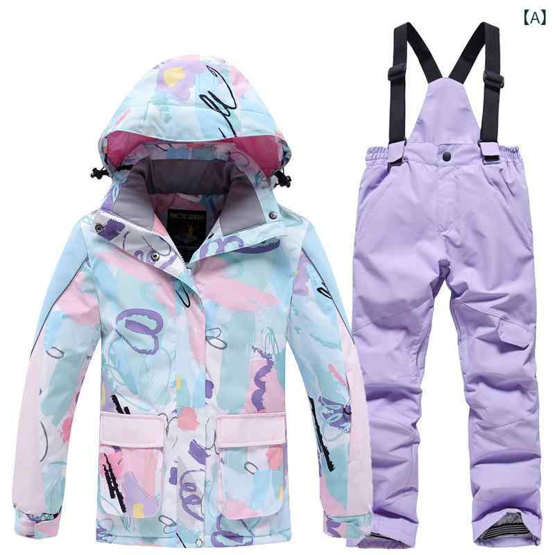 スキーウェア キッズ 子供用 防寒 スキーウェア 上下セット 男の子 女の子 冬 アウトドア 防風 防水 厚手 スキーパンツ 雪遊び パープル ピンク ブラック ホワイト ブルー イエロー 2