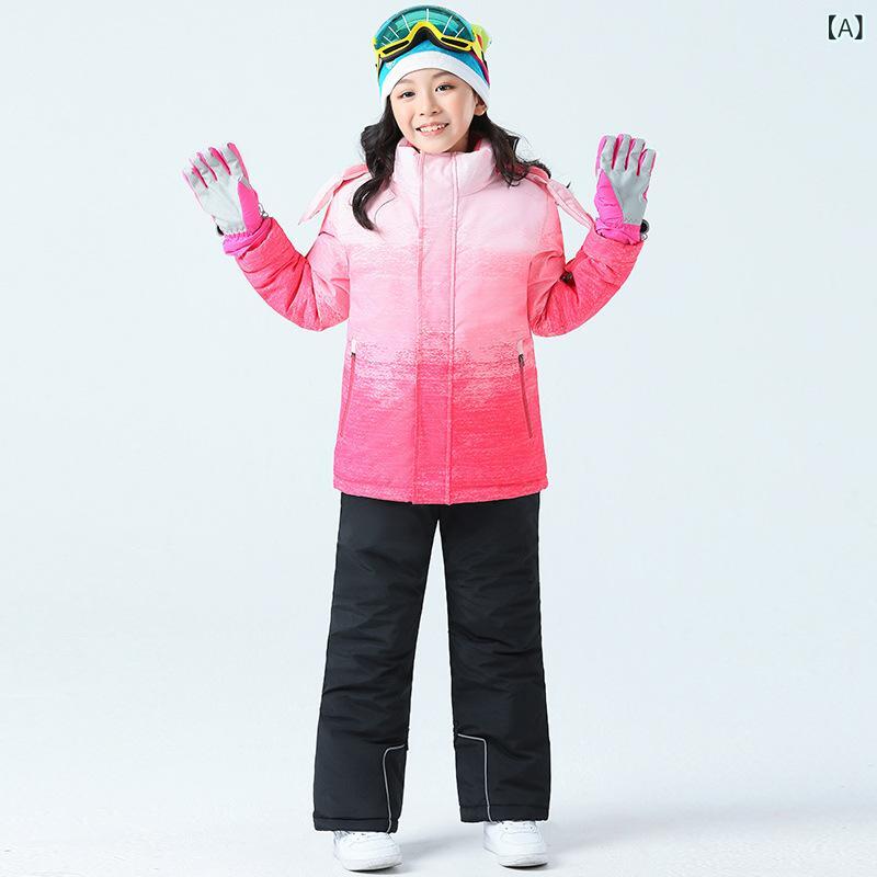 スキーウェア キッズ 防寒 上下セット 中綿入り 防風 防水 男の子 女の子 スキーパンツ アウトドア 登山 雪遊び 秋冬 ブラック ピンク系 グリーン 2