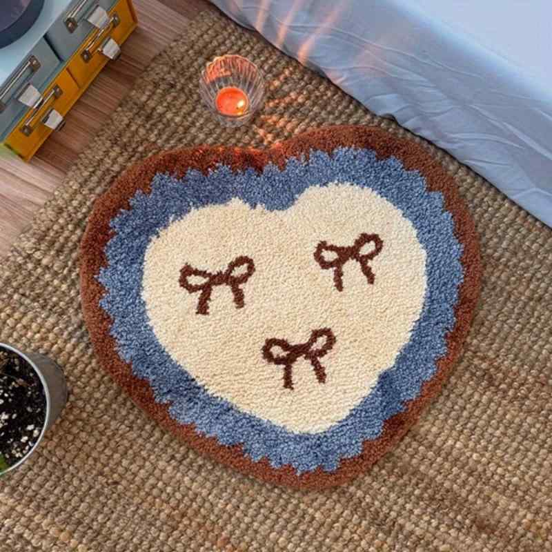 ラグ カーペット マット レディース ハート型 ポリエステル 浴室 脱衣所 吸水 速乾 滑り止め 衣帽室 寝室 リビング 玄関 厚手 あったか 防寒 かわいい ブルー ピンク系 60 80 100 120cm 韓国風
