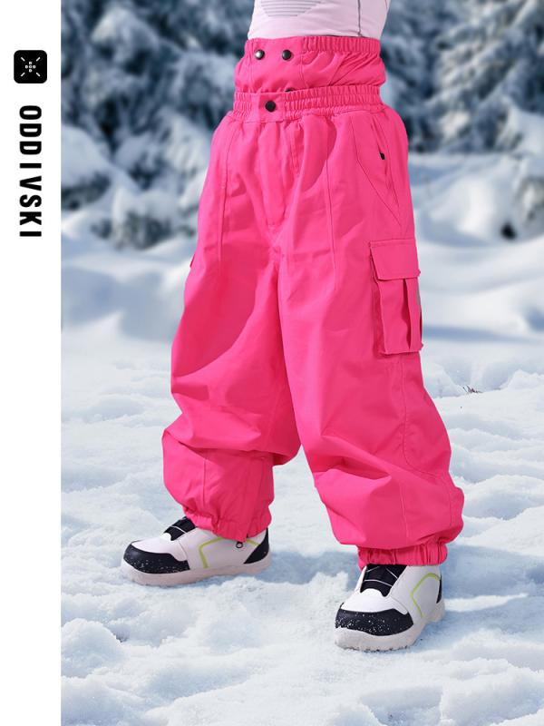 キッズ スキーウェア スキーパンツ 防水 防風 3Lナイロン 雪遊び 登山 ローズレッド ホワイト ブラック..