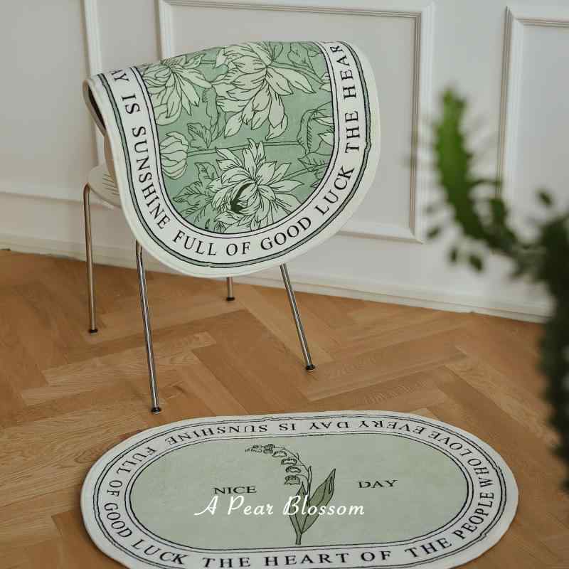 マット レディース 浴室 バスマット 玄関マット 室内 ドアマット 楕円形 ポリエステル 花柄 緑 グリー..