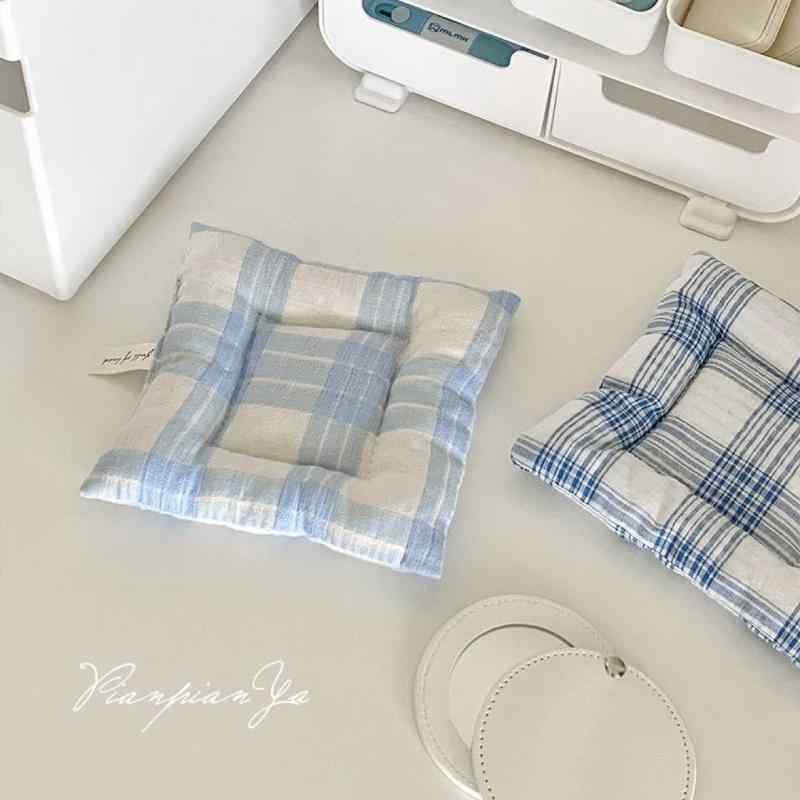 コースター 韓国風 INS 格子柄 カップマット ランチョンマット 布製 断熱マット 正方形 綿製 シンプル 撮影道具 ミルクブルー