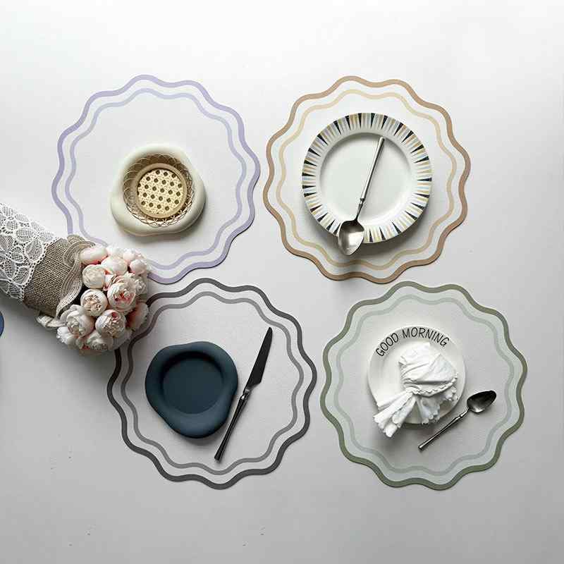 ランチョンマット レディース 花柄 レザー 韓国風 配色 断熱 防水 撥水 防汚 花柄 オレンジ レッド グリーン ブルー グレー パープル