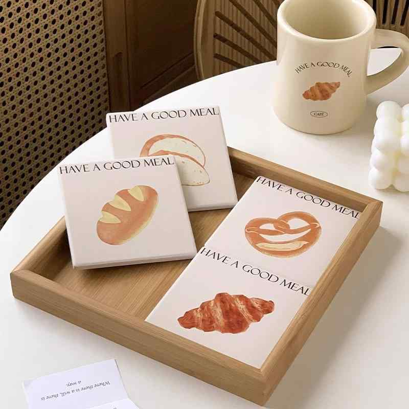 鍋敷き 韓国風 ins風 カップ コースター 耐熱 陶器 キッチン 断熱 吸水 米白色 パン型 5枚セット