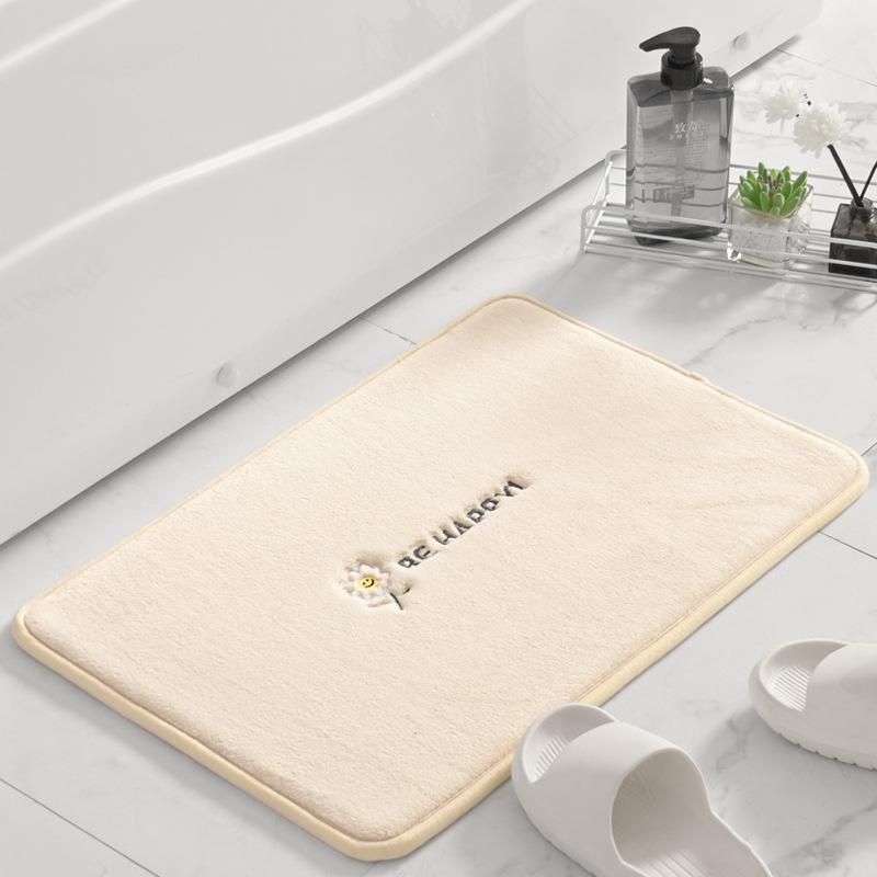 玄関マット バスマット ポリエステル 吸水 速乾 滑り止め付き 無地 シンプル モダン かわいい 洗える カーキ グレー ピンク 40 60cm