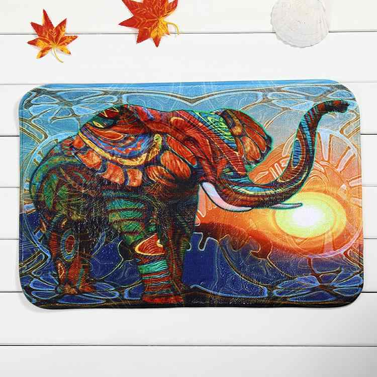 マット レディース 玄関マット 寝室 バスマット 滑り止め付き ポリエステル製 七彩 大象柄 40 60cm 現..